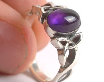 Amethyst Engagement Ring, Sterling Silver Celtic Knot Ring, Amethyst Celtic Ring, Amethyst Wedding Ring in Your Size 1131