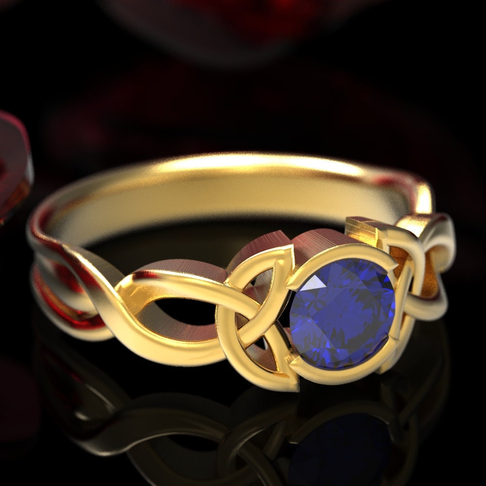 Celtic Sapphire Engagement Ring, Celtic Knot Engagement Ring, Gold