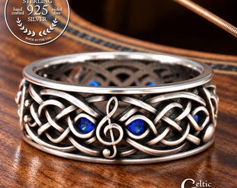 Mens Sterling Music Ring, Rhythm Glyph Music Notes Ring, Sapphire Muse Ring, Harmonic Wedding Band, Musical Ring, Musical Wedding Ring, 1208