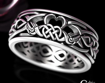 Irish Swan Wedding Ring, Sterling Silver Swan Ring, Celtic Silver Swan Ring, Mens Bird Wedding Band, Celtic Bird Wedding Ring, 1847