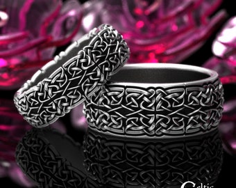 Celtic Handmade Wedding Rings, Sterling Silver Handmade Rings, Handcrafted Irish Ring Set, Sterling Silver Irish Wedding Ring Set, 1836 1842
