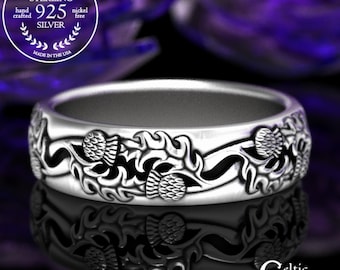 Thistle Wedding Band, Sterling Silver Scottish Ring, Botanical Wedding Band, Handcrafted Rings, Scottish Thistle Ring, Thistle Wedding, 1778
