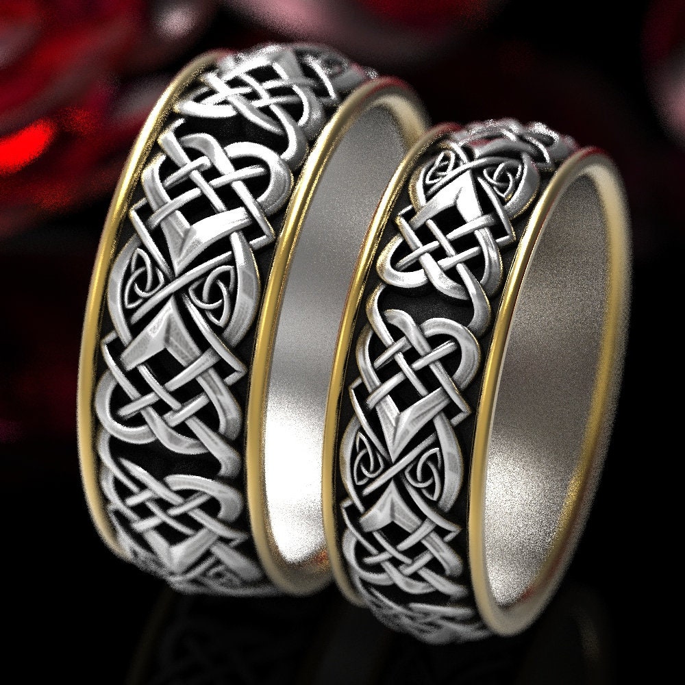 2Tone Celtic Knot Heart Ring Set His & Hers Celtic Ring Knot Etsy