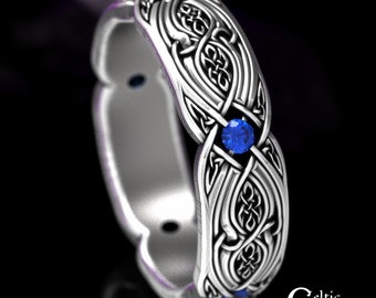 Irish Infinity Wedding Band, Sterling Sapphire Infinity Ring, Woven Celtic Wedding Ring, Woven Wedding Band, Silver Irish Knot Ring, 1816