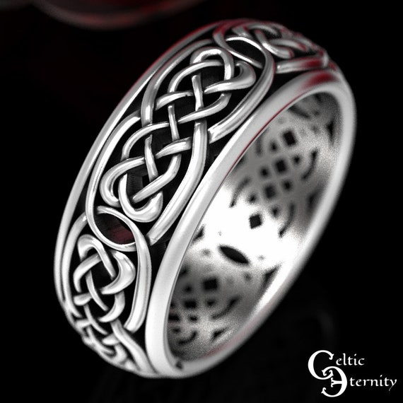 Modern Celtic Wedding Band, Mens Silver Wedding Band, Mens Celtic Ring, Sterling Silver Mens Ring, Mens Celtic Wedding Band, 1583