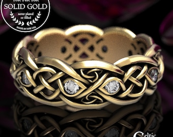 10K Celtic Gold Infinity Band, Moissanite Irish Knotwork Wedding Ring, 14K Gold Scottish Wedding Ring, Infinity Moissanite Wedding Ring 1052
