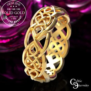 14K Gold Celtic Wedding Ring, 10K Beautiful Celtic Knot Ring, Platinum Gaelic Knotwork Ring, 18K Gold Irish Women&#39;s Wedding Band, 1051