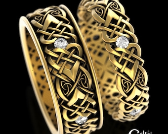 10k Gold Matching Celtic Ring Set, Gold Infinity Wedding Ring Set, Matching Irish Gold Wedding Bands, Gold His Hers Wedding Rings, 4003 1361