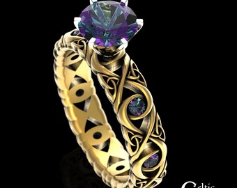 10K Alexandrite Solitaire Ring, Celtic Infinity Engagement Ring, 14K Gold Irish Alexandrite Wedding Ring, Scottish Alexandrite Wedding, 4741