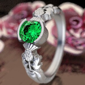 Thistle Engagement Ring, Sterling Silver & Emerald, Scottish Solitare, Floral Wedding, Handcrafted Rings, Alternative Engagement Ring 1774 image 7