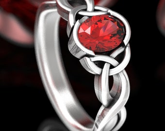 White Gold Oval Ruby Engagement Ring, Celtic Ruby Ring, White Gold Celtic Wedding Ring, Gold Celtic Engagement Ring, Platinum Ruby Ring, 400