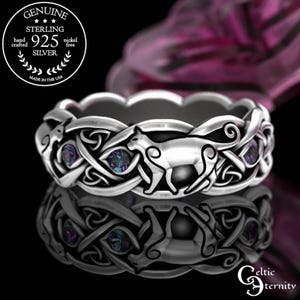 Alexandrite Cat Ring, Sterling Silver Cat Ring, Swirl Cat Wedding Ring, Cat Lover Ring, Kitten Ring, Feline Ring, Kitty Cat Jewelry, 3097