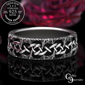 Men&#39;s Woven Forest Ring, Eternal Love Wedding Band, Sterling Tree Branches Ring, Silver Braided Tree Wedding Ring, Irish Woodland Ring, 2043