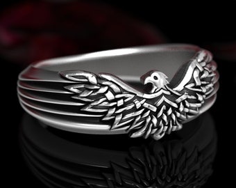 Sterling Silver Eagle Ring, Eagle Wedding Ring, Eagle Jewelry, Bird Wedding Ring, Silver Celtic Ring, Viking Bird Ring, Goth Ring, 1533