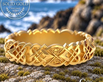 Woman's Gold Irish Heart Knotwork Ring, 10K Celtic Bride Eternal Weave Ring, 14K Gold Forever Love Wedding Band, 18K Marriage Vow Ring, 4013