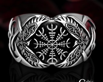 Sterling Silver Viking Ring, Helm Of Awe Ring, Mens Viking Ring, Celtic Wedding Band, Mens Statement Ring, Norse Ring, Viking Jewelry, 1495