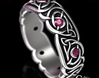 Ruby Celtic Wedding Ring, Sterling Silver Trinity Knot Ring, Womens Ruby Wedding Ring, Womens Celtic Ring, Ruby Irish Wedding Ring, 1916