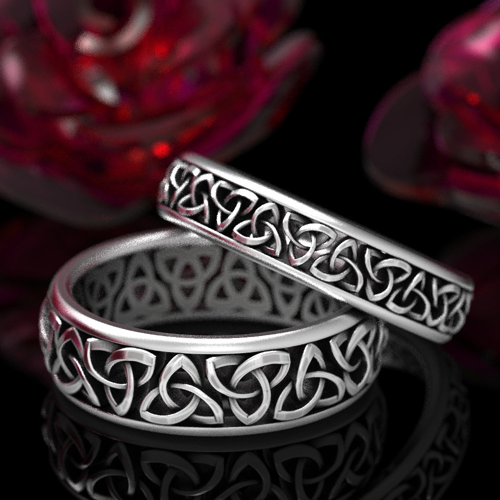 Celtic Wedding Ring Set, His & Hers Matching Rings, Sterling Silver