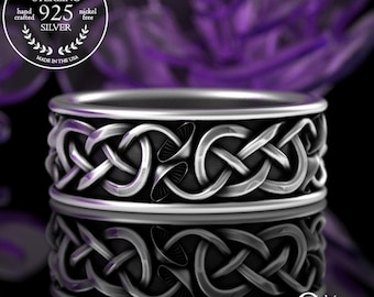 Sterling Groom Mushroom Wedding Band, Silver Shroom Handfasting Ring, Celtic Pagan Knot Ring, Hippie Man Ring, Botanical Plant Medicine 4027