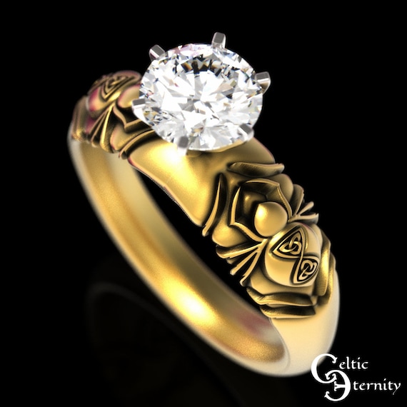 10K Moissanite Spider Ring, Celtic Spider Engagement Ring, 10K Spider Engagement Ring, 14K Gold Spider Engagement, Spider Wedding Ring, 1885