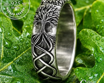 Sterling Soulmate Tree Ring, Women's Tree of Life Wedding Ring, Yggdrasil Ring, Norse Botanical Wedding Band, Silver Tree Roots Ring, 2035