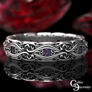 Alexandrite Wedding Ring, Sterling Silver Mushroom Ring, Mushroom Ring, Celtic Alexandrite Ring, Alexandrite Wedding Band, 1378
