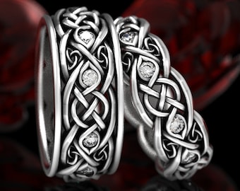 Moissanite Infinity Wedding Rings, Matching Wedding Rings, His Hers Wedding Band, Sterling Celtic Wedding Ring, Silver Celtic Ring,1096 1052