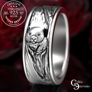 Sterling Silver Wombat Ring, Tree Bark Ring, Wombat Jewelry, Australia Wedding Theme, Wombat Wedding Ring, Silver Marsupial Ring, 5112