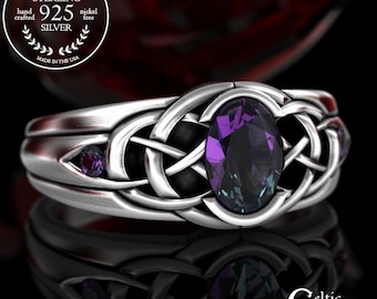 Alexandrite Statement Ring, Sterling Alexandrite Wedding Ring, Oval Alexandrite Ring, Silver Alexandrite Ring, Celtic Alexandrite Ring, 1653