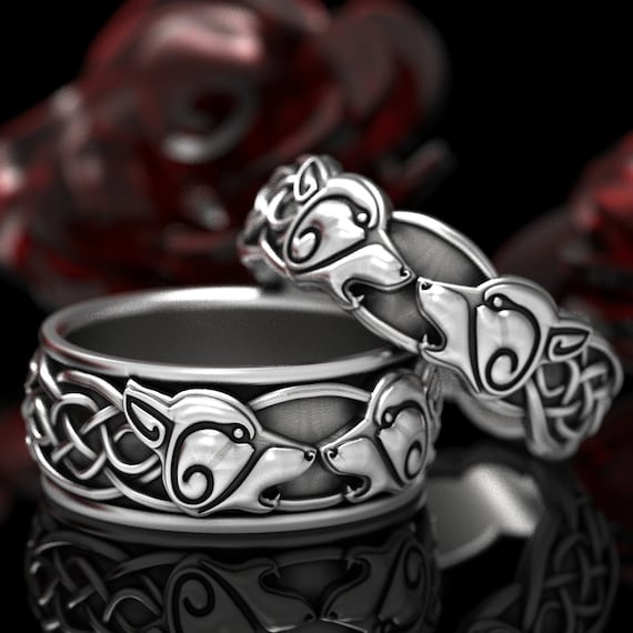 Mens wolf wedding best sale band