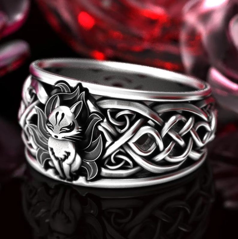 Star Fox Rings Matching Kitsune Fox Wedding Rings, Sterling His Hers Foxes Ring Set ...