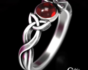 Ruby Sterling Engagement Ring, Classic Womens Celtic Ring, Silver Irish Engagement Ring, Sterling Trinity Knot Engagement Ring, 1919