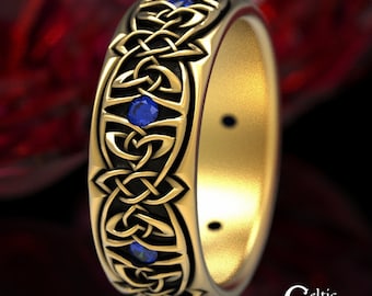 Celtic Wedding Ring, Gold Wedding Band, Sapphire Wedding Band, Celtic Knotwork Ring, Butterfly Wedding Ring, White Gold Wedding Ring, 1040