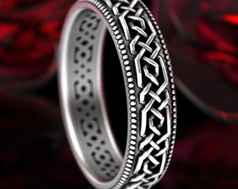 Celtic Wedding Ring in Sterling Silver, Narrow Celtic Wedding Band, Silver Eternity Wedding Ring, Celtic Weave Wedding Ring, Women Ring 1149