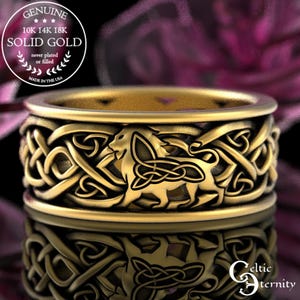 Gold Men Lion Ring, 10K 14K Gold Lion Wedding Ring, Gold Celtic Lion Ring, Gold Irish King Ring, 18K Lion Ring, 10K White Gold Leo Ring 3048