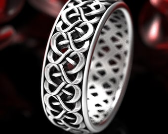 Heart Wedding Band, Woven Love Knot Ring, Celtic Wedding Ring With Hearts, Unique Heart Knot Ring in Sterling Silver, Made in Your Size 1335