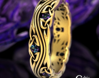10K Alexandrite Wedding Ring, Gold Alexandrite Celtic Ring, Gold Alexandrite Eternity Ring, 10K Alexandrite Trinity Ring, Gold Celtic, 1462