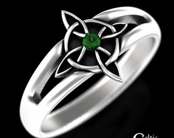 Silver Emerald Celtic Ring, Sterling Celtic Goddess Ring, Witch Knot Ring, Silver Goddess Ring, Womens Celtic Ring, Silver Witch Knot, 9924