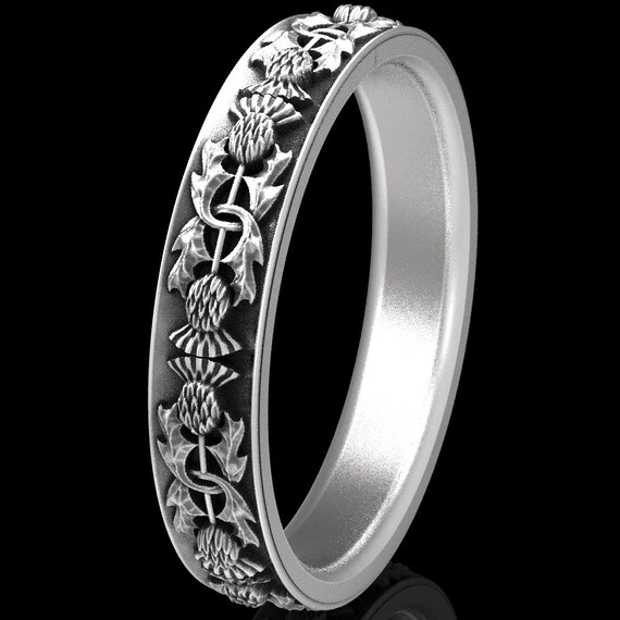 Silver Thistle Ring Mens Handmade Rings 925 Sterling Silver Scottish Ring Scottish Thistle Jewelry Custom Size 1317 Botanical Jewelry