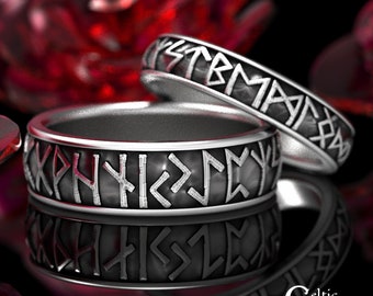 Matching 2 Ring Set, Matching Viking Wedding Rings, Viking Rune Ring Set, Sterling Silver Matching Wedding Rings, Viking Ring Set, 1788 1204
