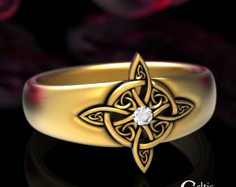 Moissanite Gold Celtic Ring, 10K Celtic Goddess Ring, 10K Witch Knot Ring, Gold Pagan Ring, Women Celtic Ring, Gold Goddess Ring, 1921