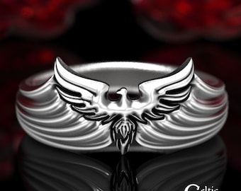 Sterling Silver Pheonix Rebirth Ring, Viking Firebird Ring, Mens Sunbird Handfasting Band, Phoenix Rising Ring, Avian Ascension Ring, 1594