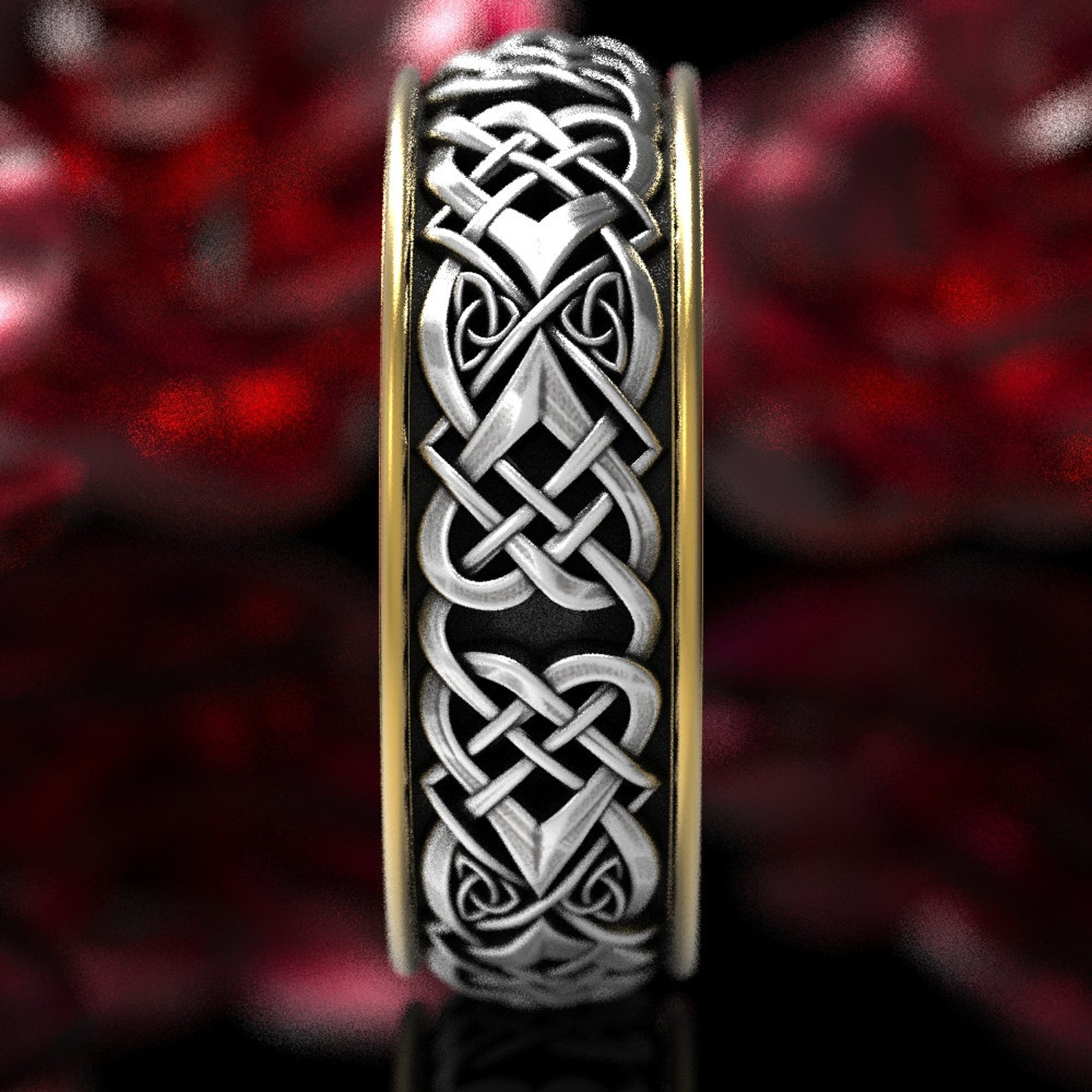 2tone Celtic Knot Heart Ring Set His & Hers Celtic Ring Knot Etsy