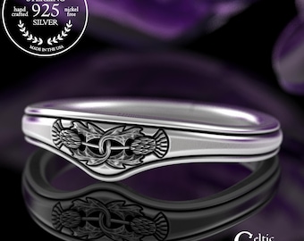 Woman's Simple Thistle Stacker Ring, Sterling Silver Scottish Accent Ring, Curved Celtic Bridal Ring, Contour Stacking Wedding Band, 3341