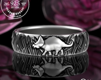 Sterling Silver Triceratops Ring, Dinosaur Wedding Band, Jungle Ring, Tricero Ring, Dino Lover Gift, Dinosaur Gift, Mens Dinosaur RIng, 3154