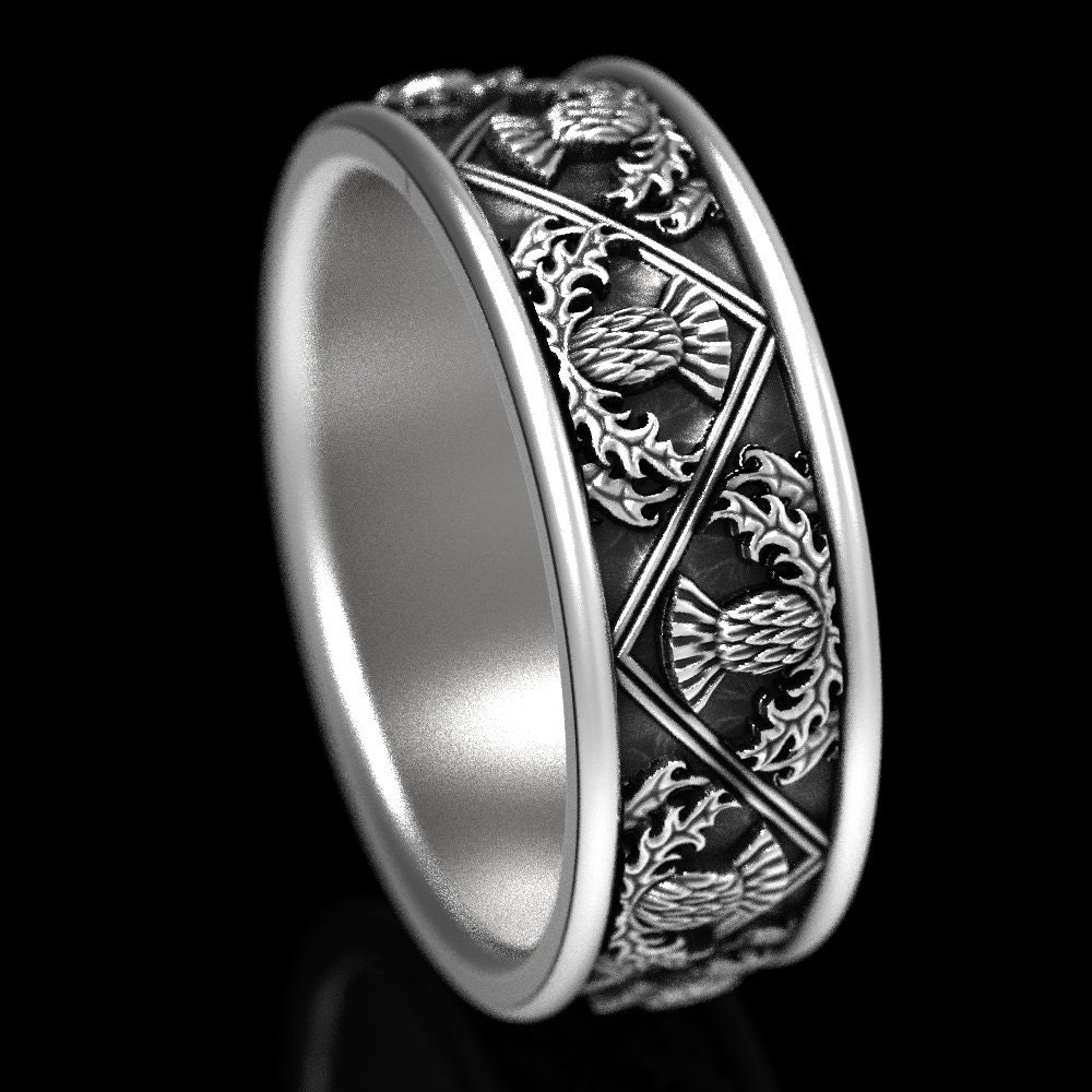 Classic Thistle Wedding Band, Sterling Silver Scottish Thistle Ring ...