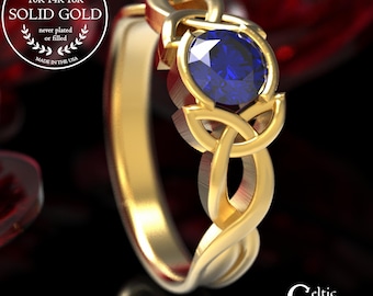 Celtic Sapphire Engagement Ring, Celtic Knot Engagement Ring, Gold Sapphire Engagment Ring, Celtic Solitaire 10K 14K 18K Gold, Platinum 405