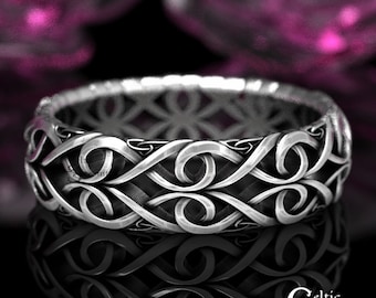 Sterling Celtic Wedding Ring, Heart Knot Wedding Band, Celtic Infinity Symbol Ring, Modern Silver Ring, Infinity Wedding Band, 1420