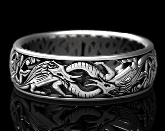 White Gold Celtic Dragon Ring, Dragon Wedding Ring, Celtic Wedding Band, Dragon Jewelry, Platinum Dragon Ring, Welsh Dragon Ring, 1380