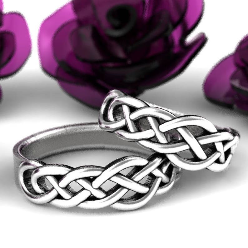 Celtic Knotwork 925 Sterling Silver Wedding Ring Set His and Hers Wedding Bands Celtic Knot Wedding Band Set Made in Your Size CR-763